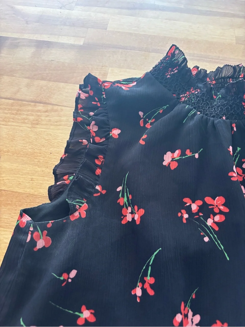 J. Crew Black Floral Ruffle Hem Sleeveless Blouse - size 2